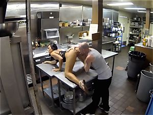 Gianna Nicole penetrated in restaurant kitchen
